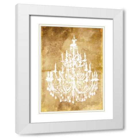 Gold Chandelier White Modern Wood Framed Art Print with Double Matting by OnRei