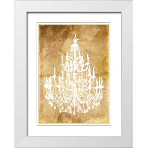 Gold Chandelier White Modern Wood Framed Art Print with Double Matting by OnRei