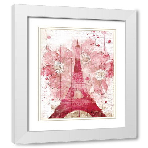 Paris Bloom White Modern Wood Framed Art Print with Double Matting by OnRei