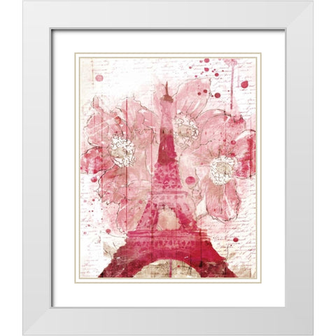 Paris Bloom White Modern Wood Framed Art Print with Double Matting by OnRei