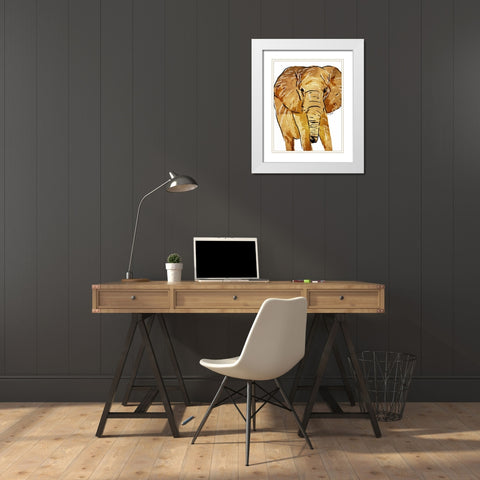 Golden Elephant White Modern Wood Framed Art Print with Double Matting by OnRei