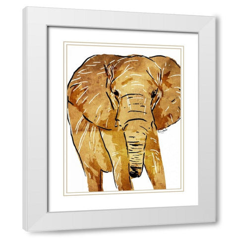 Golden Elephant White Modern Wood Framed Art Print with Double Matting by OnRei