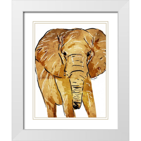 Golden Elephant White Modern Wood Framed Art Print with Double Matting by OnRei