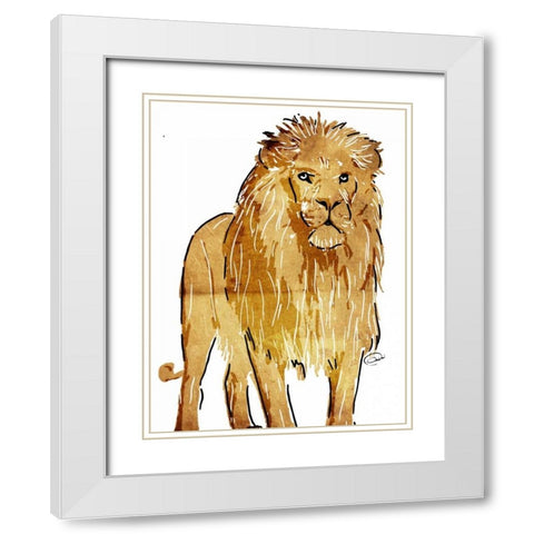 Golden Lion White Modern Wood Framed Art Print with Double Matting by OnRei