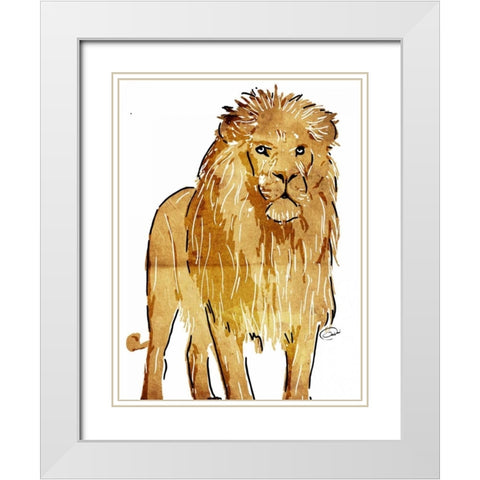 Golden Lion White Modern Wood Framed Art Print with Double Matting by OnRei