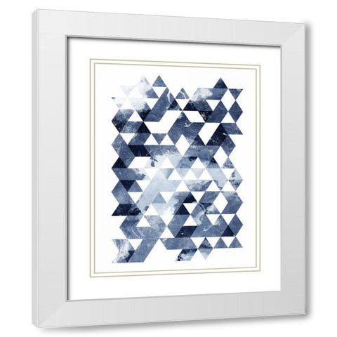 Blue Triangles White Modern Wood Framed Art Print with Double Matting by OnRei