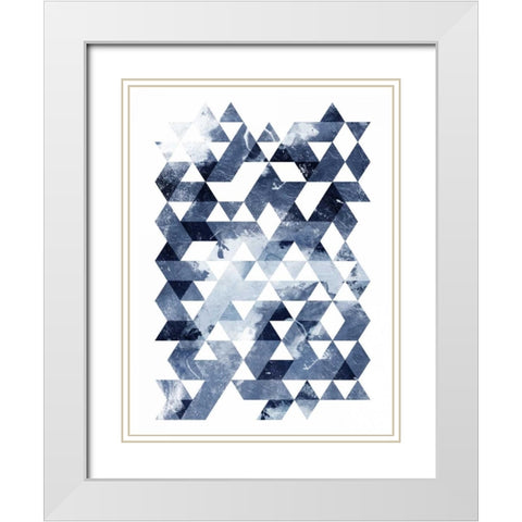 Blue Triangles White Modern Wood Framed Art Print with Double Matting by OnRei