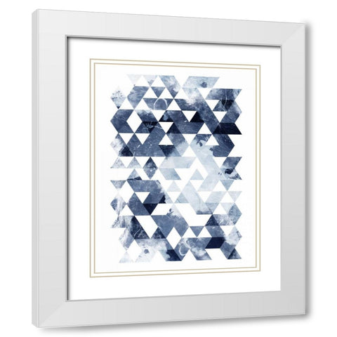 Blue Triangles Mate White Modern Wood Framed Art Print with Double Matting by OnRei