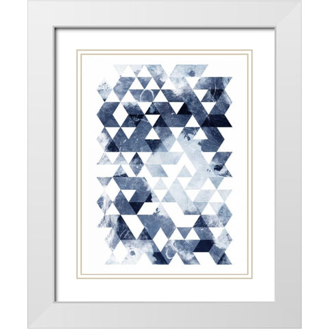 Blue Triangles Mate White Modern Wood Framed Art Print with Double Matting by OnRei