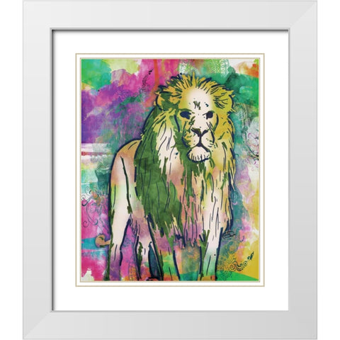 Lion Dark Bright Henna White Modern Wood Framed Art Print with Double Matting by OnRei