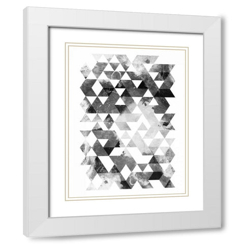 Black And White Triangles White Modern Wood Framed Art Print with Double Matting by OnRei