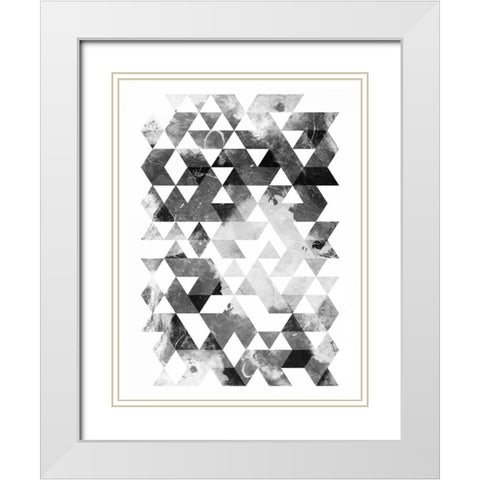 Black And White Triangles White Modern Wood Framed Art Print with Double Matting by OnRei