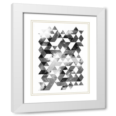 Black And White Triangles Mate White Modern Wood Framed Art Print with Double Matting by OnRei