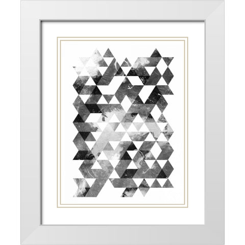 Black And White Triangles Mate White Modern Wood Framed Art Print with Double Matting by OnRei