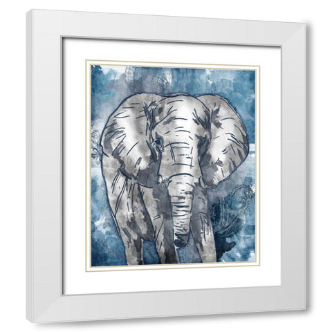 Grey Blue Elephant White Modern Wood Framed Art Print with Double Matting by OnRei