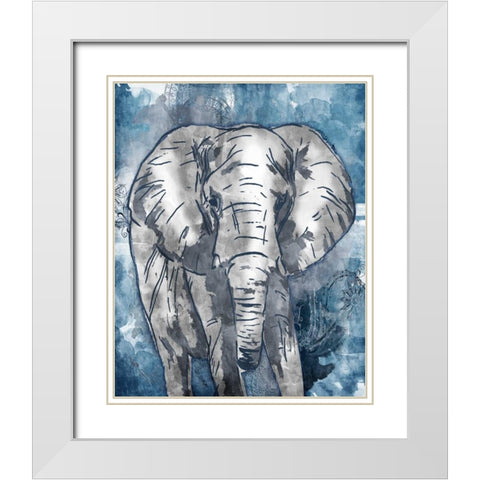 Grey Blue Elephant White Modern Wood Framed Art Print with Double Matting by OnRei