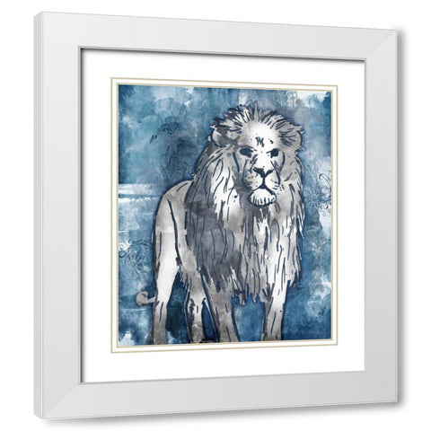 Grey Blue Lion White Modern Wood Framed Art Print with Double Matting by OnRei