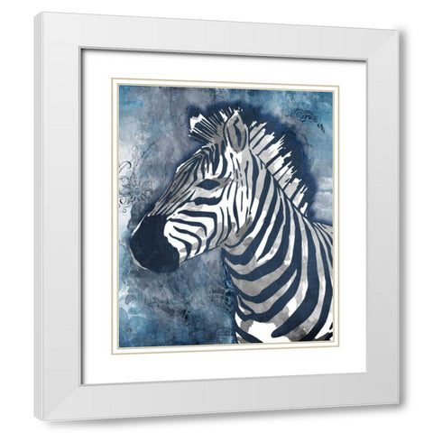 Grey Blue Zebra White Modern Wood Framed Art Print with Double Matting by OnRei