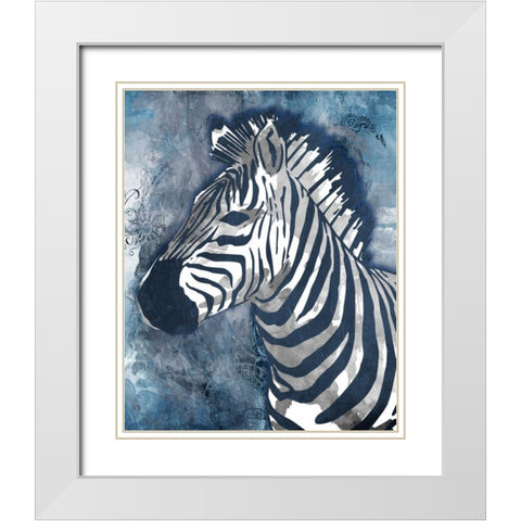 Grey Blue Zebra White Modern Wood Framed Art Print with Double Matting by OnRei