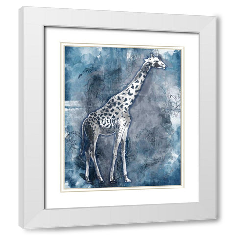 Grey Blue Giraffe White Modern Wood Framed Art Print with Double Matting by OnRei