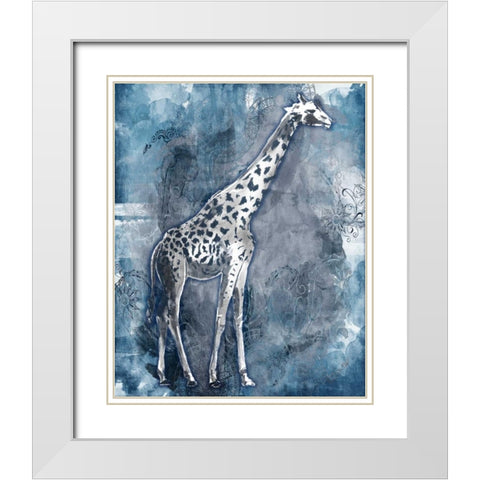 Grey Blue Giraffe White Modern Wood Framed Art Print with Double Matting by OnRei