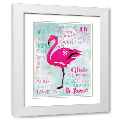 Sky Flamingo White Modern Wood Framed Art Print with Double Matting by OnRei