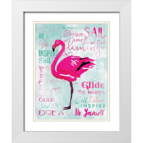 Sky Flamingo White Modern Wood Framed Art Print with Double Matting by OnRei