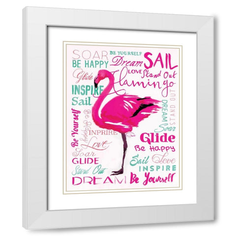 Wordy Flamingo White Modern Wood Framed Art Print with Double Matting by OnRei