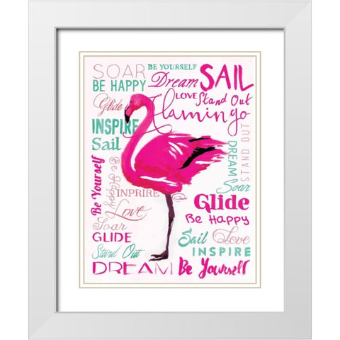 Wordy Flamingo White Modern Wood Framed Art Print with Double Matting by OnRei