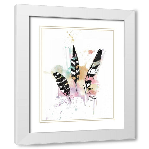 Calm Three Feathers White Modern Wood Framed Art Print with Double Matting by OnRei