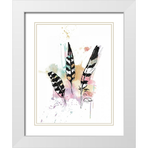 Calm Three Feathers White Modern Wood Framed Art Print with Double Matting by OnRei