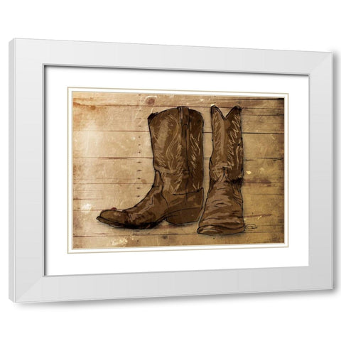 Sketched Boots White Modern Wood Framed Art Print with Double Matting by OnRei