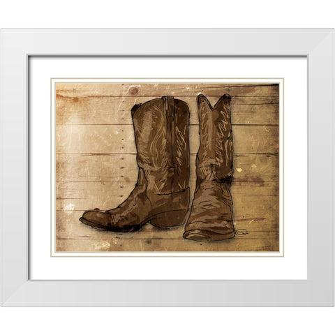 Sketched Boots White Modern Wood Framed Art Print with Double Matting by OnRei