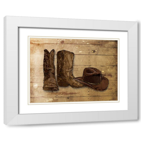 Sketched Hat And Boots White Modern Wood Framed Art Print with Double Matting by OnRei