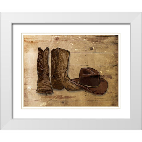 Sketched Hat And Boots White Modern Wood Framed Art Print with Double Matting by OnRei