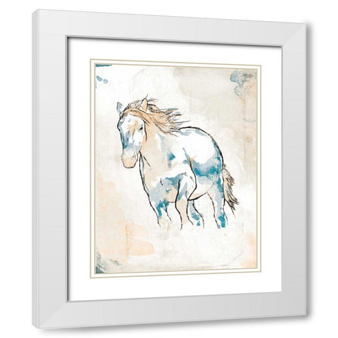 Running Horse Blue White Modern Wood Framed Art Print with Double Matting by OnRei