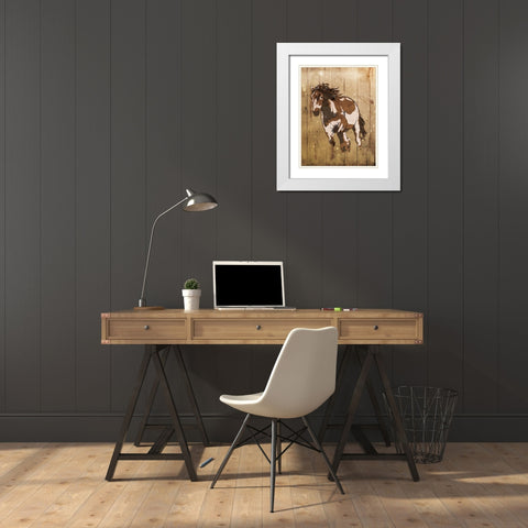 Running Horse White Modern Wood Framed Art Print with Double Matting by OnRei