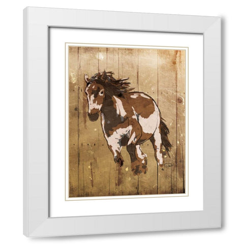 Running Horse White Modern Wood Framed Art Print with Double Matting by OnRei