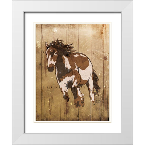 Running Horse White Modern Wood Framed Art Print with Double Matting by OnRei