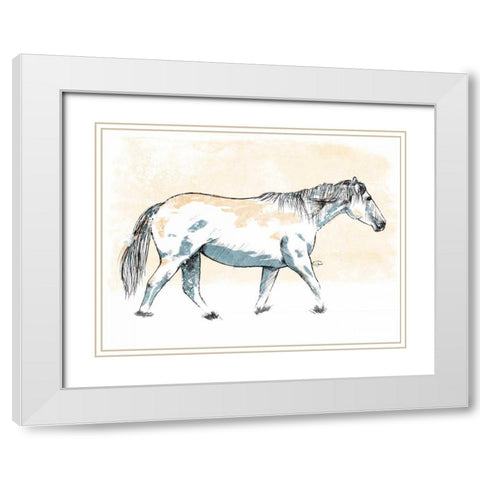 Walking Horse Blue White Modern Wood Framed Art Print with Double Matting by OnRei