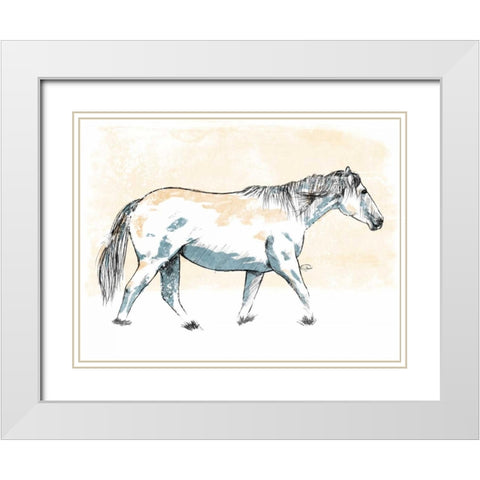 Walking Horse Blue White Modern Wood Framed Art Print with Double Matting by OnRei