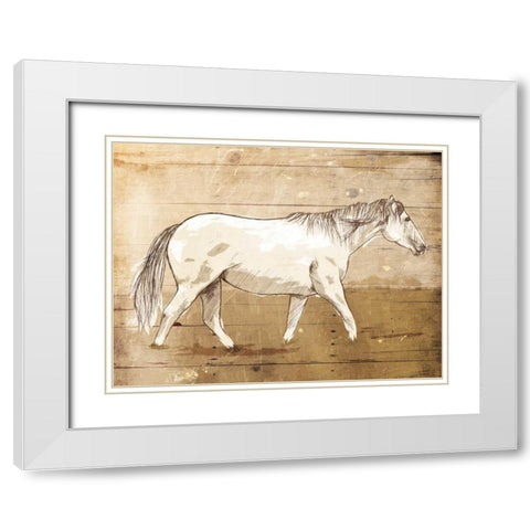 Walking Horse White Modern Wood Framed Art Print with Double Matting by OnRei