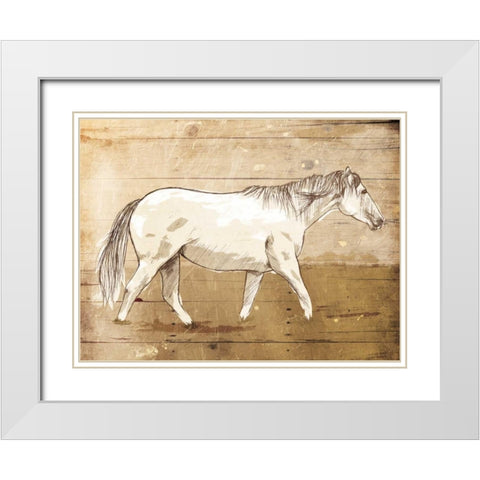 Walking Horse White Modern Wood Framed Art Print with Double Matting by OnRei