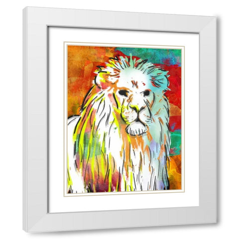 Vibrant Lion White Modern Wood Framed Art Print with Double Matting by OnRei