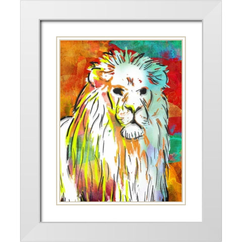 Vibrant Lion White Modern Wood Framed Art Print with Double Matting by OnRei