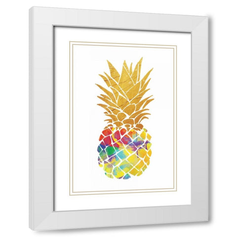 Gold Leaf Pineapple White Modern Wood Framed Art Print with Double Matting by OnRei