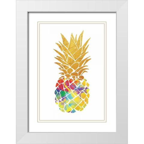 Gold Leaf Pineapple White Modern Wood Framed Art Print with Double Matting by OnRei