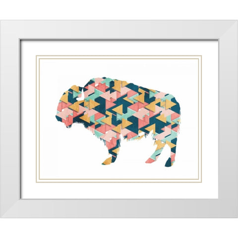 Layered Bull Triangles White Modern Wood Framed Art Print with Double Matting by OnRei