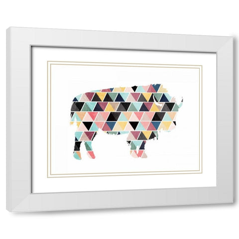 Spaced Bull Triangles White Modern Wood Framed Art Print with Double Matting by OnRei