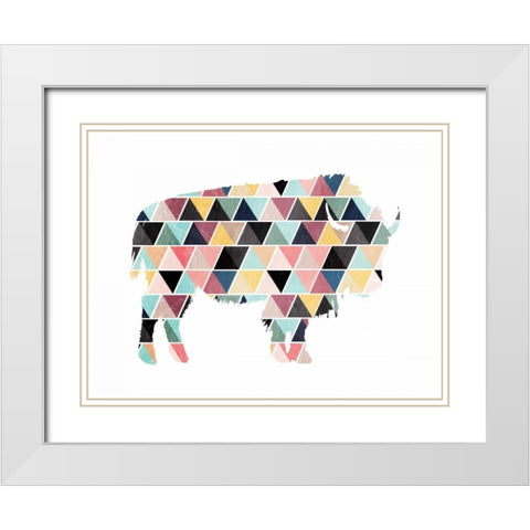 Spaced Bull Triangles White Modern Wood Framed Art Print with Double Matting by OnRei